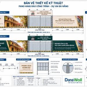 Bản vẽ kỹ thuật thi công pano hàng rào công trình dự án Đà Nẵng sử dụng bạt xám 2 da in UV khung thép hộp DanaWall